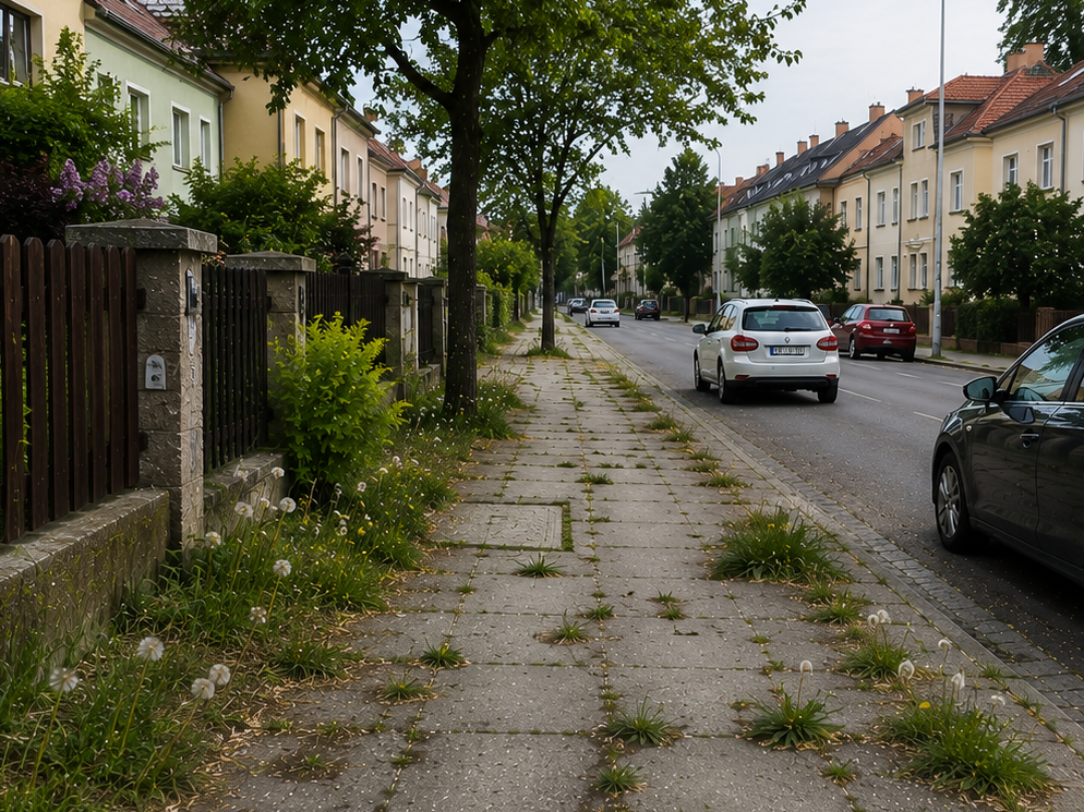 Postřik chodníků za účelem potlačení plevelů